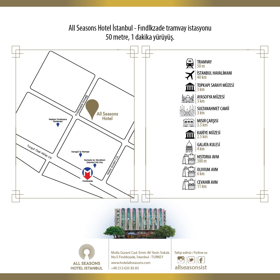 Otelimiz #Fındıkzade #Tramvay Durağına 1 dk / 50 m yürüme mesafesi bulunmaktadır.

#İstanbul’un bir çok yerine rahat ve konforlu ulaşabilirsiniz. 🚃👣

<a href="/allseasonsist/">All Seasons Hotel İstanbul</a> - Findikzade tramvay station. 50 meters away, 1 min walk.

🌍 hotelallseasons.com
#agoldenstarttotheday