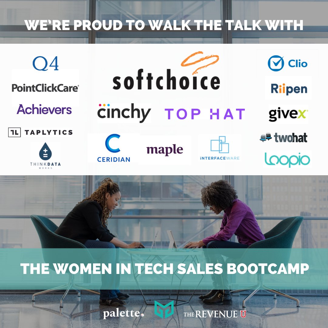 riipen's tweet photo. This Friday, Riipen is proud to joining @BeTalentMinded, @paletteskills, and @TheRevenueU as partners for the Women in Tech Sales Bootcamp. We can't wait to meet the talented women in this program! #WomeninTechSales #WalkTheTalk #WITS2020 

Learn More: https://t.co/v271MdDeQL https://t.co/SYDrv0VlSK