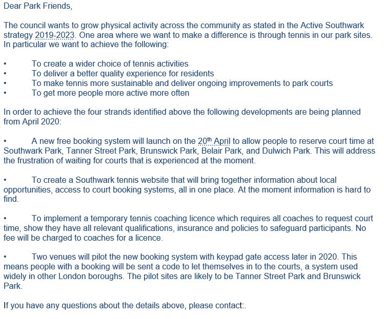 Southwark1869's tweet photo. Trial for tennis court booking / key pad access system that may affect #SouthwarkPark tennis courts later this year...see pic
questions and comments to
luke.staples-preston[at]https://t.co/NFvtsz8ZML https://t.co/zr6a4CCZEq