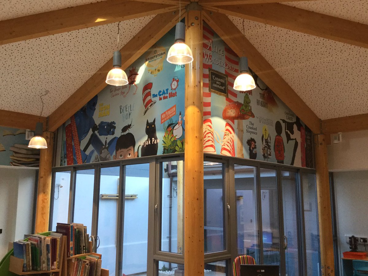 SSPP_Primary's tweet image. Time to reveal the wall art installed around the school. First up is the stunning &amp;amp; inspiring reading section of our LRC @jenrosebell @karlj_mountford @DaveMcKean @whatSFSaid @MGLnrd @vashti_hardy @moses_brian @OnjaliRauf @PippaCurnick @georgermos @sophieinspace @Alex_T_Smith