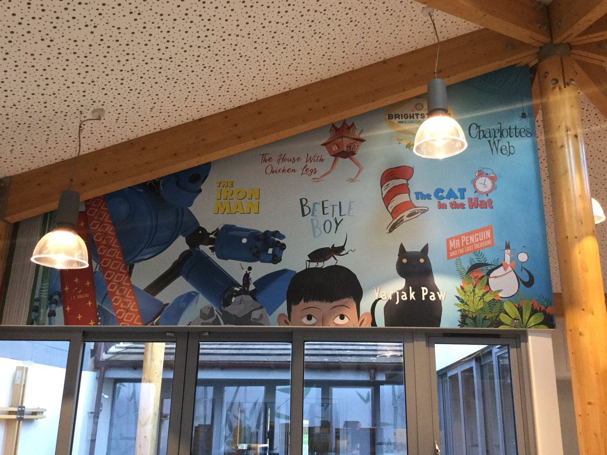 SSPP_Primary's tweet image. Time to reveal the wall art installed around the school. First up is the stunning &amp;amp; inspiring reading section of our LRC @jenrosebell @karlj_mountford @DaveMcKean @whatSFSaid @MGLnrd @vashti_hardy @moses_brian @OnjaliRauf @PippaCurnick @georgermos @sophieinspace @Alex_T_Smith