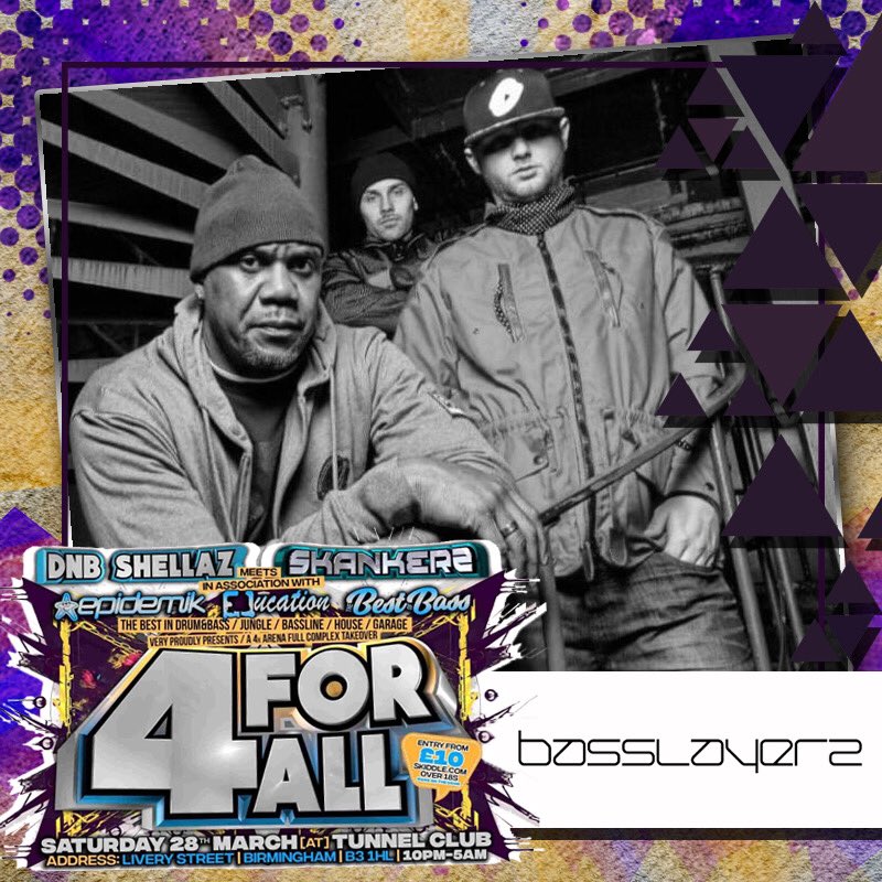Skankers_'s tweet photo. Bass Dem say a Layerz Part of the team!! Are going to Shell down 4 FOR ALL 28.3.20 💥💥💥

#dnb #Drumandbass #jungle #junglemusic #bassline #basslinemusic 
#house #housemusic #garage #garagemusic #4forall #dnbshellaz #skankers #epidemik #ejucation #thebestofbest https://t.co/xXb2oC7yyd