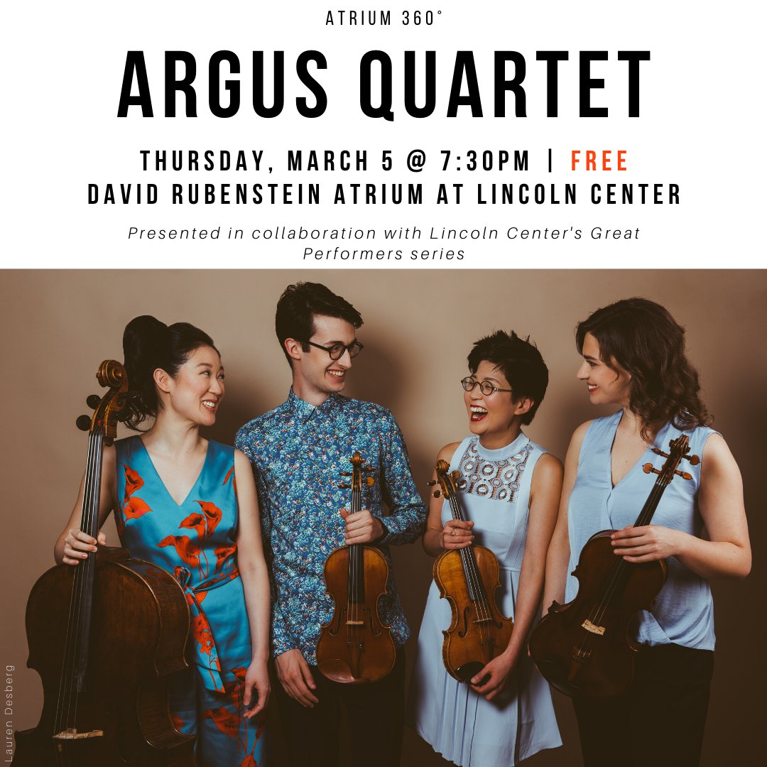 LCAtrium's tweet image. This Thursday, @ArgusQuartet play a versatile program showcasing mastery of Bach and Beethoven, as well as highlighting their signature innovation with their takes on contemporary composers including Rolf Wallin and Garth Knox. We hope you'll join us!
