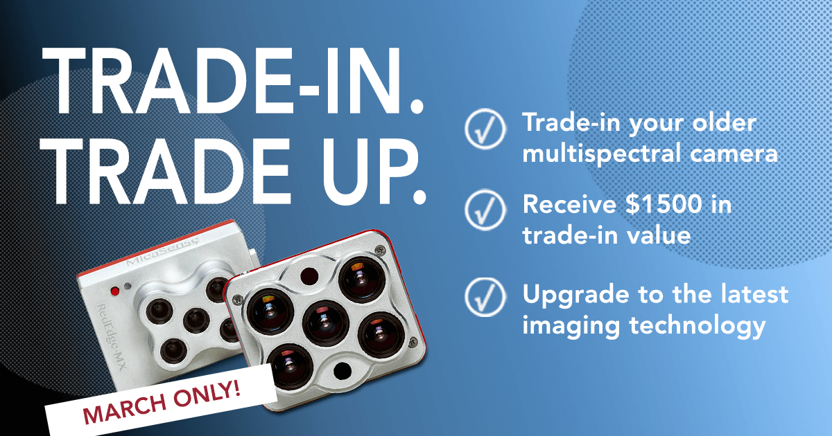 MicaSense's tweet photo. It's a promotion everyone! For the month of March only, trade-in an older multispectral camera and get $1500 off a new MicaSense sensor! https://t.co/VdBCrUEAoD #IflyRedEdge #drones #precisionag #UAV https://t.co/hGdn8ySbpv