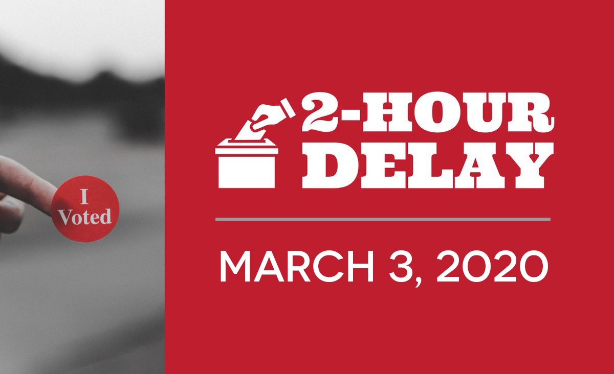 YCSD's tweet photo. #YCSDReminder: Don’t forget, tomorrow, March 3 – Virginia’s primary day – is a 2-Hour delay for students! (Except for Grafton High School &amp; Grafton Middle School) https://t.co/TLYNdGZ4ZI