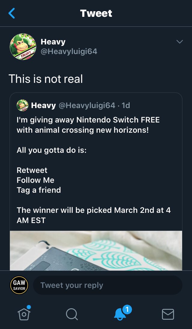GawSavior's tweet photo. @Heavyluigi64 #FakeGiveAways #FakeGiveAway #Fake @HeavyLuigi64 #HeavyLuigi64 #FakeGaw #FakeGaws
@ScamAnnihilator @ScamAbolisher https://t.co/XskRUpTqZD