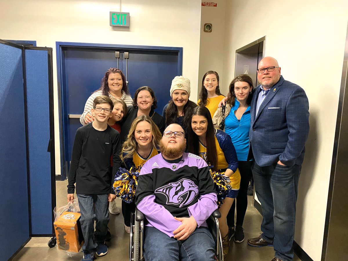 PredsNHL's tweet photo. Nathaniel is a part time employee and one of the first beneficiaries of the 365 Pediatric Cancer Fund. 

Today, he signs a one day contract with the Nashville Predators. 💜 https://t.co/Qse81Pacjn