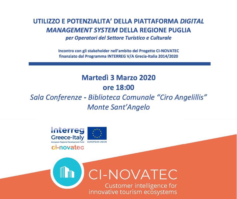 #CiNovatec: martedì 3 marzo la presentazione del progetto a #MonteSantAngelo #weareinPuglia #LaCittàdeidueSitiUNESCO #turismo