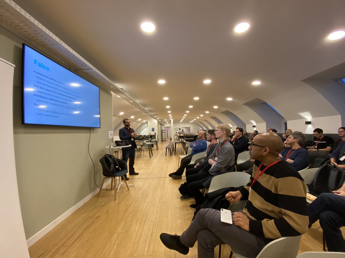 hansarnholm's tweet photo. @ckranz giving an awesome talk on #falco at #CloudNativeCPH @CNNordics @sysdig https://t.co/4b9MXRAQez