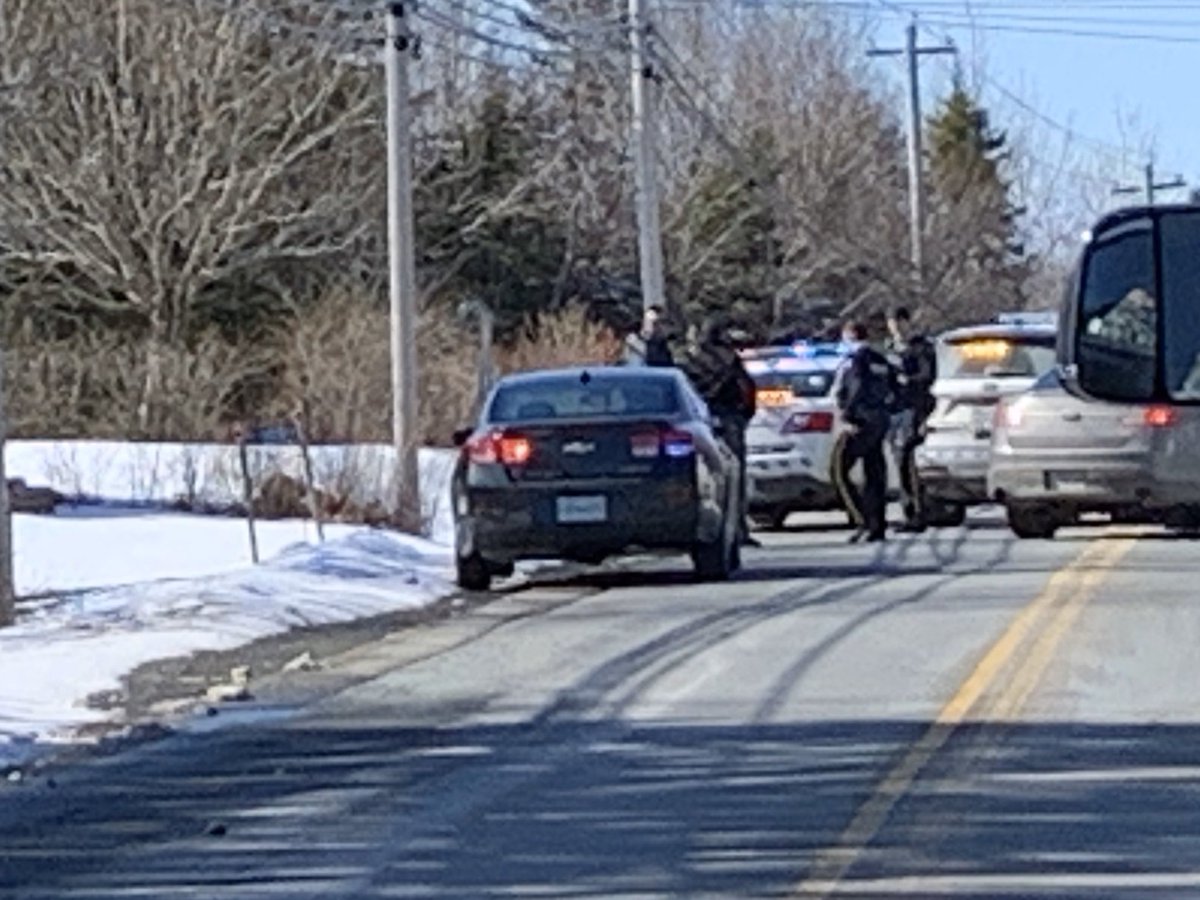 JuliesInteriors's tweet photo. @HRCE_NS @lockviewhigh Road block for about 15 mins on Fall River road past quikway. Clearing up here now. About 5 cruisers in the area. https://t.co/UQSxUuXVeE