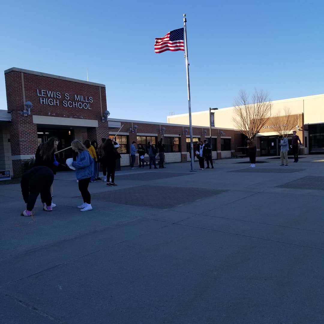 Math_Edwards's tweet photo. We attempted to measure the flagpole today using a system of trig equations. One class was a little luckier than the other as far as weather... sorry period 1! 
#matheducation #education #mathteacher #math #rsd10ct #mtbos https://t.co/zEATkuu8w1