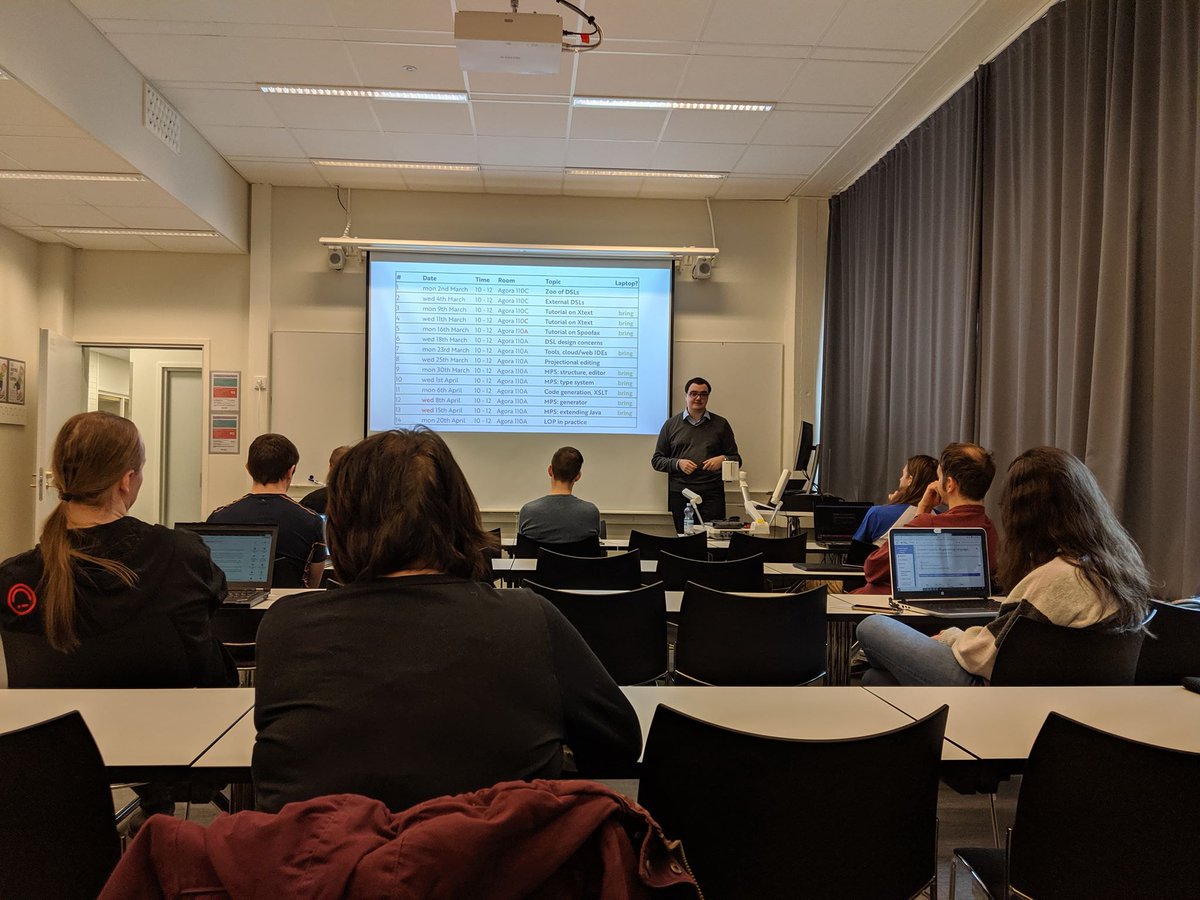 Started dsl-course.org today at @UniTurku 🇫🇮! Looking forward to giving tutorials on @xtext + @xtendlang, @spoofax, and @jetbrains_mps!