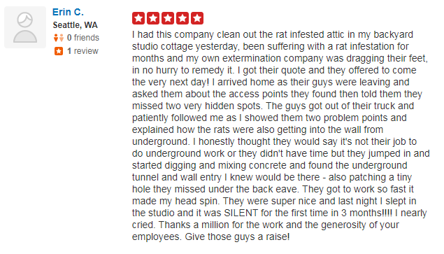 CleanCrawls's tweet image. We cannot thank you enough Erin, for your AWESOME feedback! At Clean Crawls, we are dedicated to excellence in serving you, our customers. With every job we want you to have Peace of Mind knowing that the work was completed with the highest quality products and the utmost care.