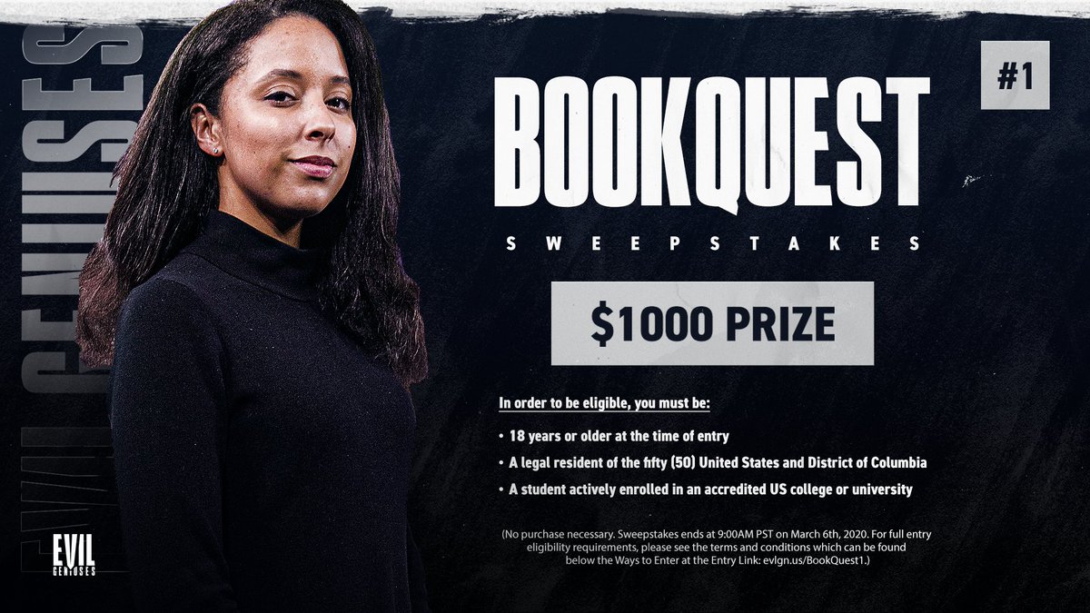 EvilGeniuses's tweet photo. Can't spell "college" without EG!

We're helping the next generation of Geniuses by giving away $1,000 towards your Evil education through our #BookQuest Sweepstakes #1.

Go here to enter and view the full terms and conditions: https://t.co/NZMgZQPWQM https://t.co/YYmrjQUkaL