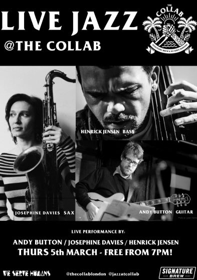 This Thursday we’re back with more FREE #LIVEJAZZ 🎷 •
•
Musicians this week include Andrew Button on Guitar 🎸// Josephine Davies on Sax 🎷// Henrick Jensen on Bass! •
•
Get down early and grab a spot! Music from 7pm ✨