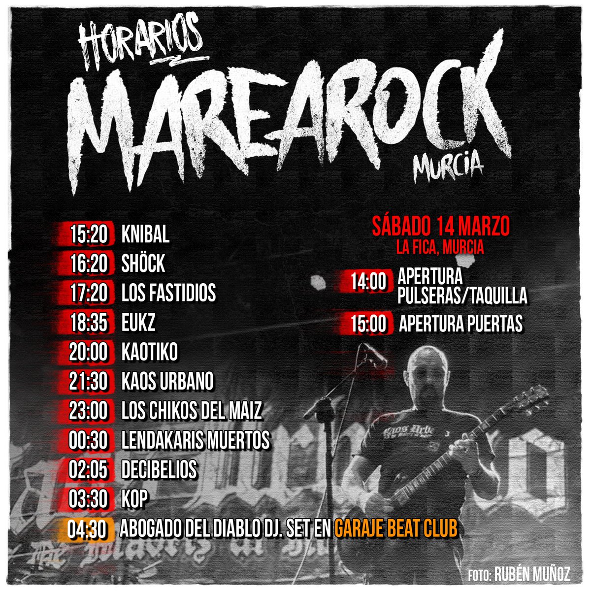 marearockfest's tweet photo. 🕐 HORARIOS #MAREAROCK #MURCIA 🕐
🎫 Tickets en... https://t.co/MH3NnlBIbm y en Puntos de Venta de https://t.co/dqEUgvQK2e
🔥 ¡¡¡ 12 días para que suba la marea !!! 🔥 https://t.co/uTs2NIISzK