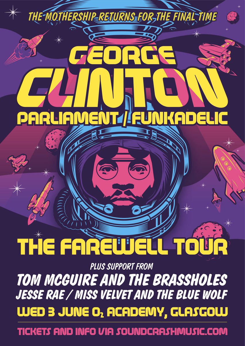 brassholes's tweet photo. Super delighted to announce our support of one of the classics and forefathers of funk on his final tour, @george_clinton 💫 at the @o2academygla on 3rd June. 🛸 GOTTA HAVE THAT FUNK, YEAW! We gonna tear the roof of the motha sucka, so we are. 🎷
#Georgeclinton #pfunk https://t.co/flfWzSNFRt