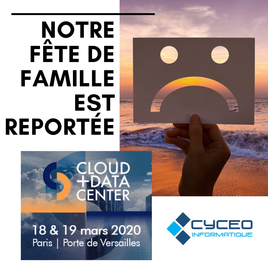 cyceo's tweet photo. 📢Dans le cadre des nouvelles mesures liées au stade 2 de l’épidémie du #Covid19☠️  les salons IoT world – MtoM et Cloud – Datacenter sont reportés😭 à une 👉date ultérieure 👈et ne se dérouleront pas les 18 et 19 mars #Datacenter #Cloud #Securite #Cablage #cyceo #informatique https://t.co/3Wu5WXW5fS