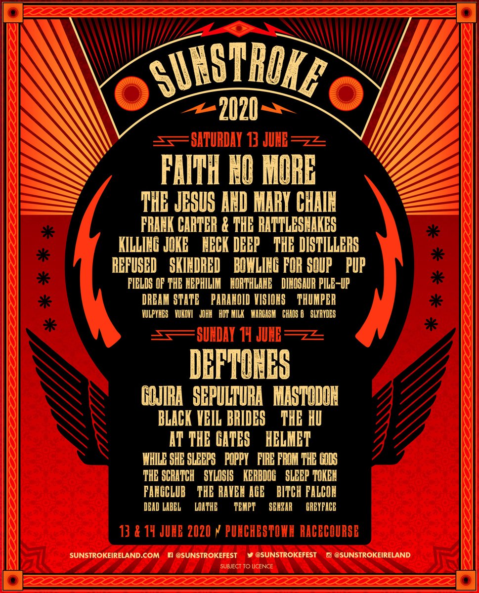 thethinair's tweet image. Fancy catching Faith No More, Deftones, Mastodon, Sepultura, The Jesus and Mary Chain and more @SunStrokeFest 2020? Enter our competition to win a pair of weekend tickets. Simply RT and follow us to enter. Winner announced on Wednesday ⚡