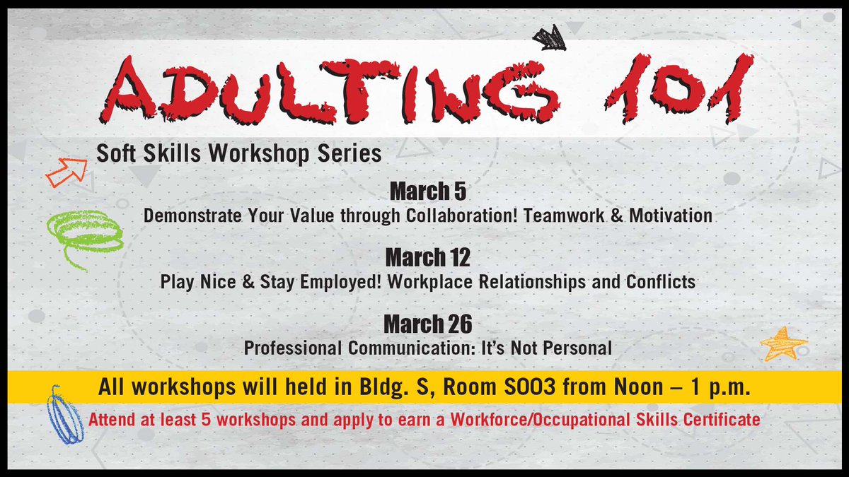 brookhaven_dc's tweet photo. Adulting 101 Soft Skills Workshop Series! All workshops will be held in Bldg. S, Room S003 from Noon-1 p.m. Attend at least 5 workshops and apply to earn a Workforce/Occupational Skills Certificate. #BrookhavenCollege #MyBHC https://t.co/ETTqhCjj9M