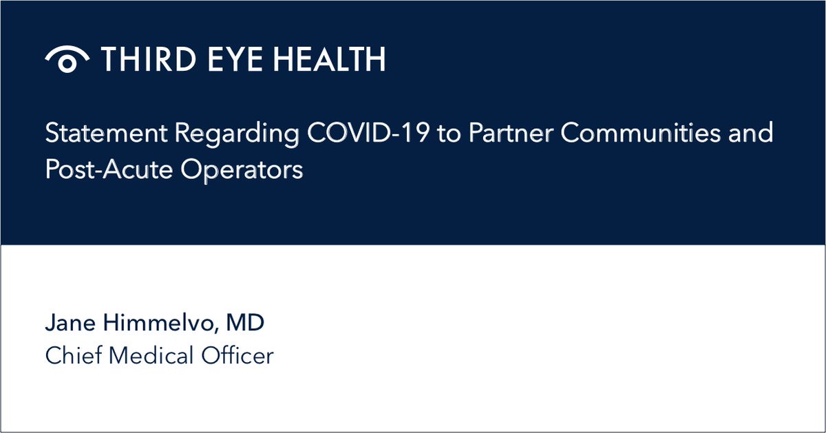 Third Eye Health's statement regarding COVID-19 from our Chief Medical Officer <a href="/JaneHimmelvoMD/">Jane T. Himmelvo, MD</a>
 
bit.ly/TEHCOVID19
