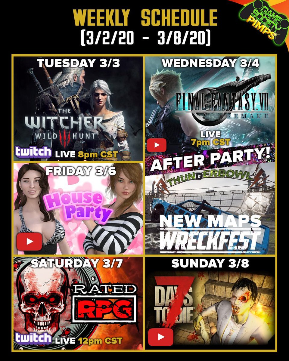 GameSocietyPimp's tweet image. All your Favorites are back this week including a visit to Final Fantasy VII Remake! Rated RPG returns on Saturday as the guys continue their Descent into Avernus!