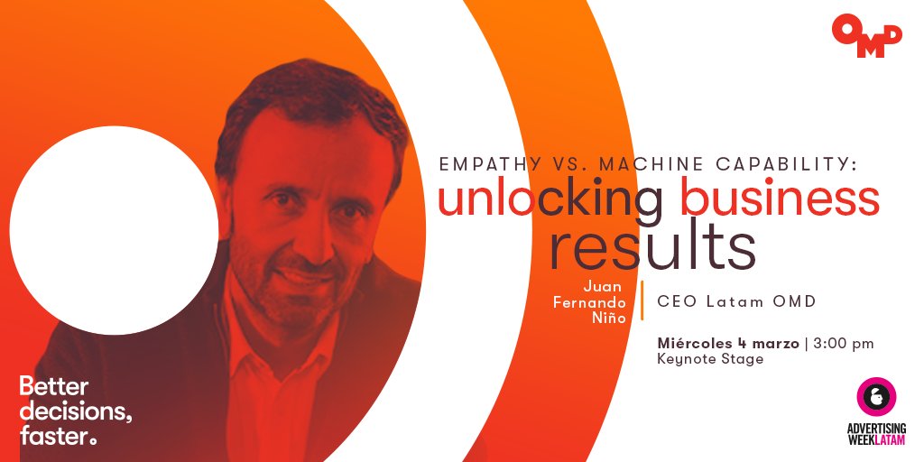 OMD_Mexico's tweet photo. ¡Estamos en Advertising Week Latam!

Juan Fernando Niño, CEO OMD Latam, presenta la ponencia Unlocking Business Results: Empathy vs Machine Capability. Miércoles 4 de marzo, 3:00 pm. Museo del Papalote https://t.co/JMDIdyf2Dn