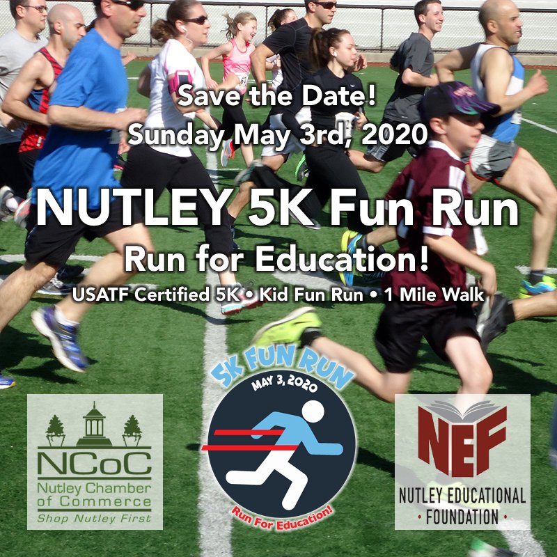 Save the Date!  May 3rd is the Nutley 5K #runforeducation!  runsignup.com/Race/NJ/Nutley…   #NEF #NutleyPublicSchools #NutleyChamber #tapintonutley <a href="/NutleyTFCapts/">Nutley Track & Field</a>