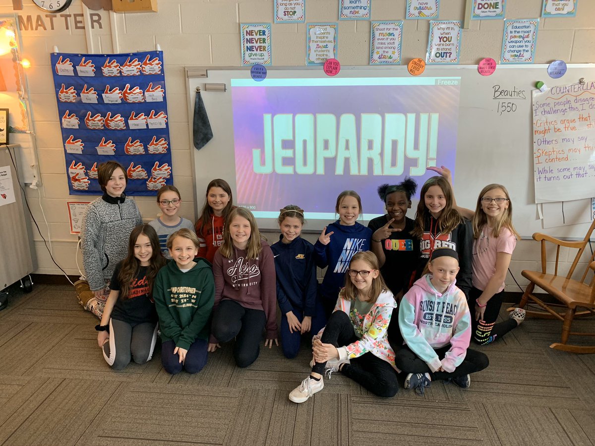 missseneski's tweet photo. The girls beat the boys last week at sound Jeopardy! #onceacard @RidgeElemMentor https://t.co/TS7vbuH3yb