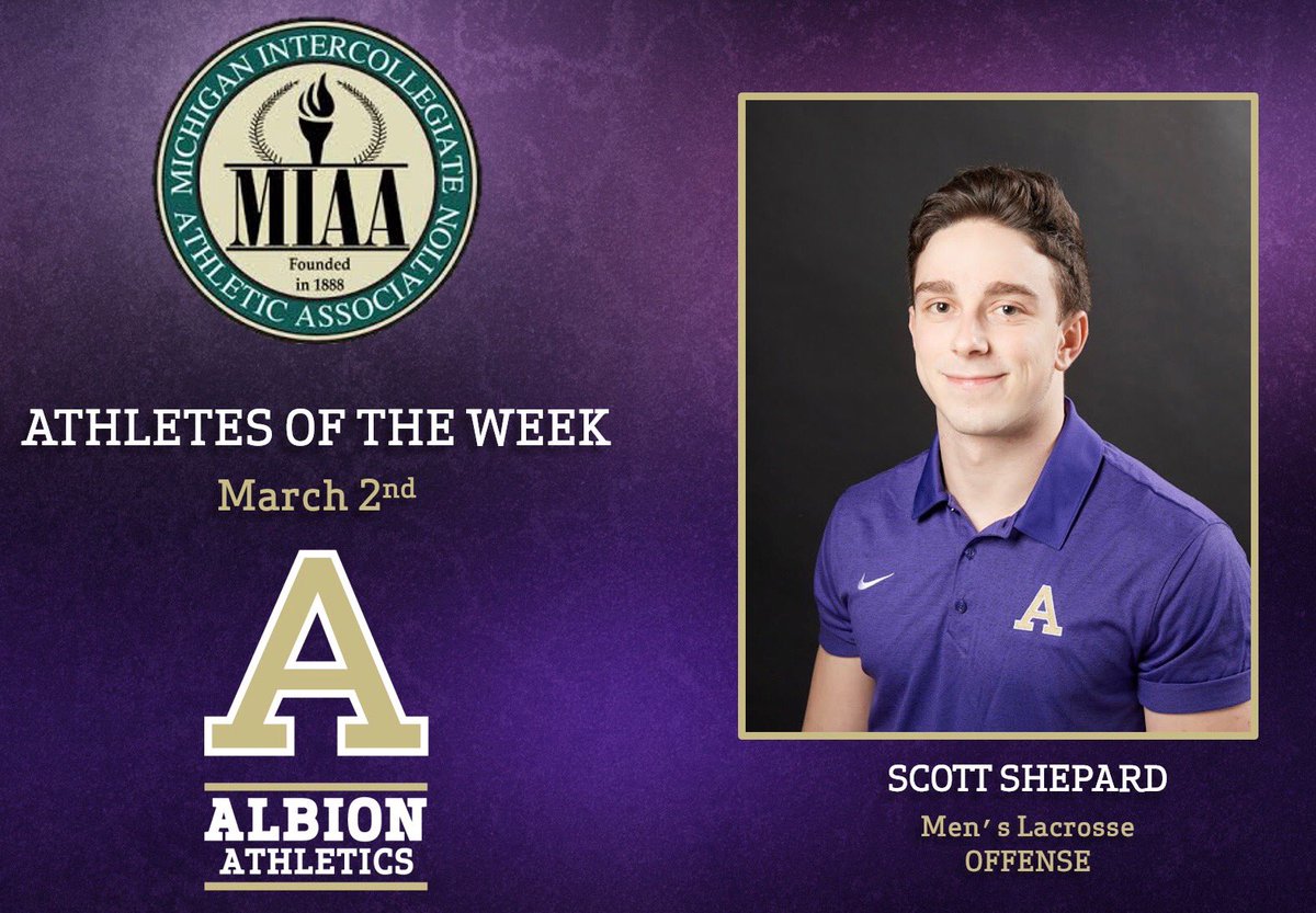 Congrats <a href="/Albion_MLax/">Albion M. Lacrosse</a> Scott Shepard on being named <a href="/MIAA1888/">#D3MIAA Sports</a> Athlete of the Week!