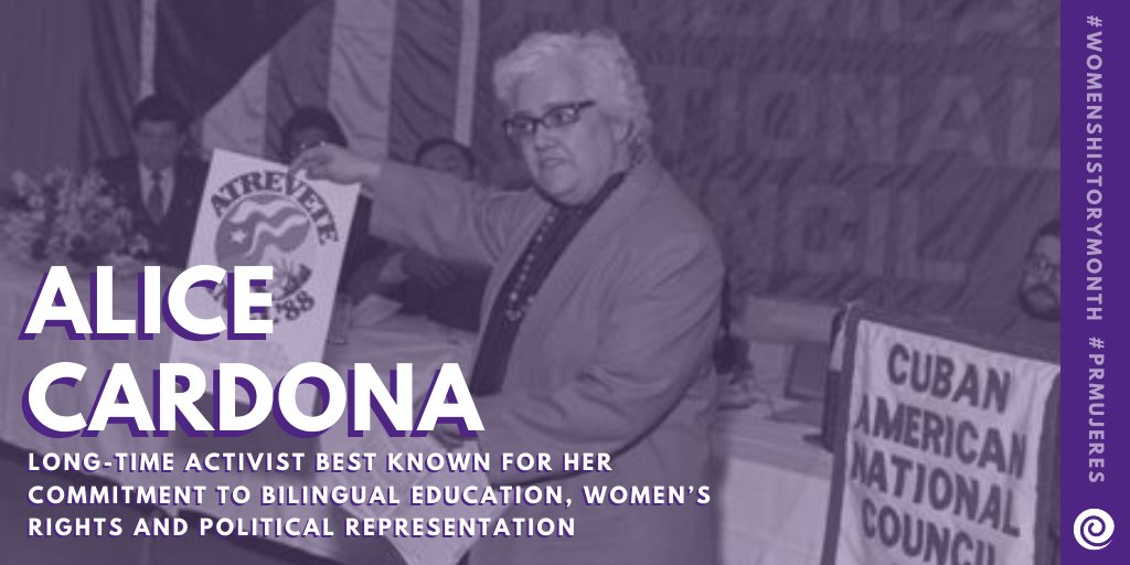CentroPR's tweet photo. Alice Cardona worked and volunteered for ASPIRA, the National Conference of Puerto Rican Women, the Puerto Rican/Latino Education Roundtable, the Puerto Rican Association for Community Affairs - supporting initiatives and community-based groups.
#WomensHistoryMonth #PRMujeres https://t.co/BOFfM3NLd0