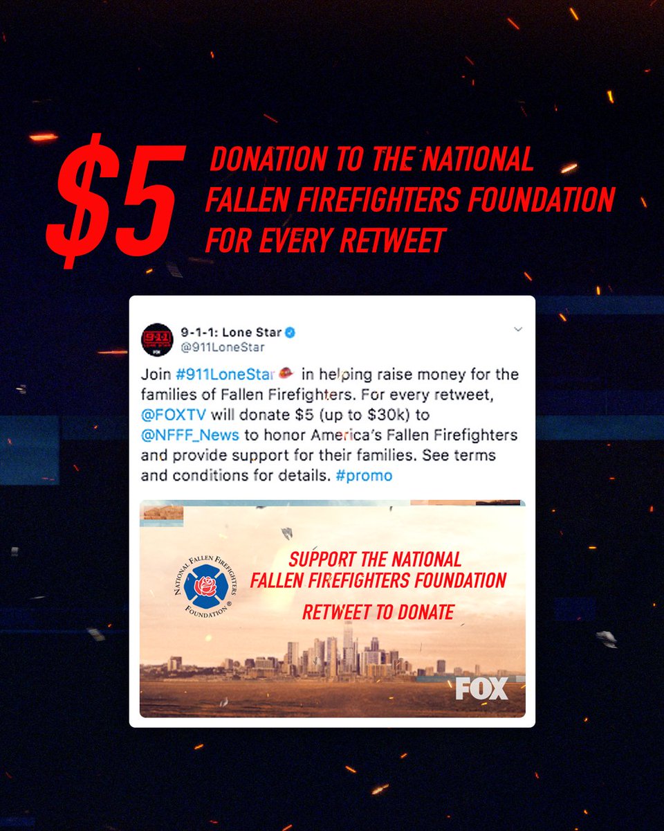 Have you asked your friends to retweet this tweet yet? For every retweet, <a href="/911LoneStar/">9-1-1: Lone Star</a> and <a href="/FOXTV/">FOX</a> is donating $5 (up to $30,000, T&amp;Cs apply). And don’t forget to watch a new episode tonight at 8/7c.