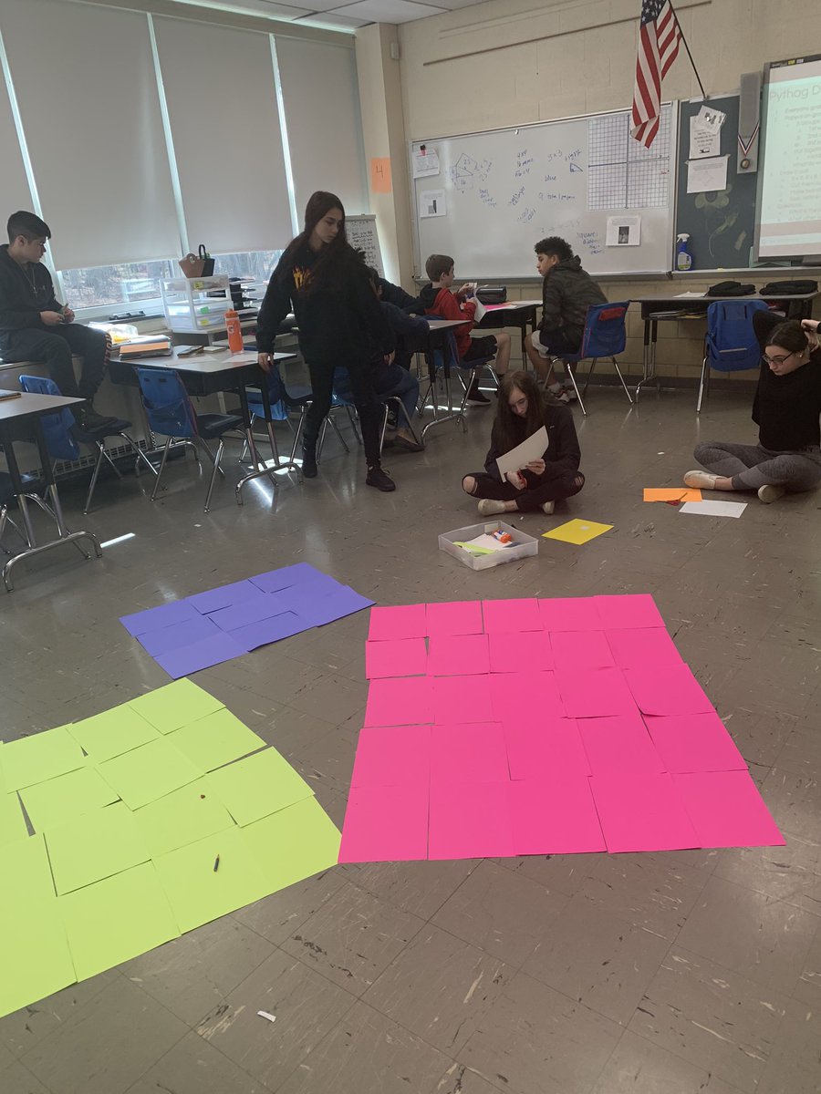 GutkindMs's tweet photo. ... but this lesson proved to be the most meaningful lesson my students have taken part in so far. They used their knowledge of perfect squares to uncover the Pythagorean theorem on their own, and honestly I can’t stop smiling https://t.co/fYRAjKKGo5