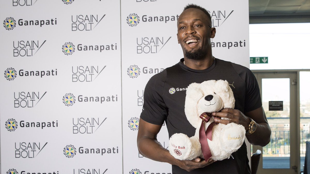 We are so happy to see <a href="/usainbolt/">Usain St. Leo Bolt</a> perfecting his dad duties with the Ganapati bear we gave him for future Baby Bolt!

#BoltxGanapati #UsainBolt <a href="/BBCSport/">BBC Sport</a> #GanapatiGaming #dadduties