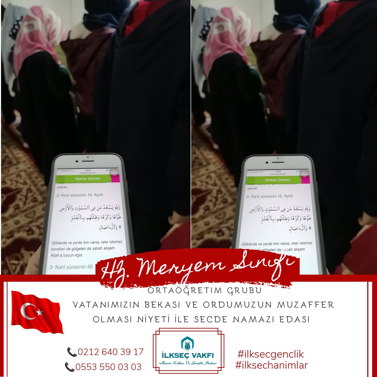 ilksechanimlar's tweet photo. ⠀
 VATAN SEVGİSİ İMANDANDIR⠀
⠀
İlkseç Vakfı Hanım Kolları ve Gençlik Merkezimizde Ortaöğretim Grubu HZ.Meryem Sınıfı öğrencilerimizle şehitlerimiz için dua ve tesbih namazı edası akabinde  şehitlik ve Vatan kavramlarının anlatım derslerini müzakere ile pekiştirdik. https://t.co/OWFKNB6rFa