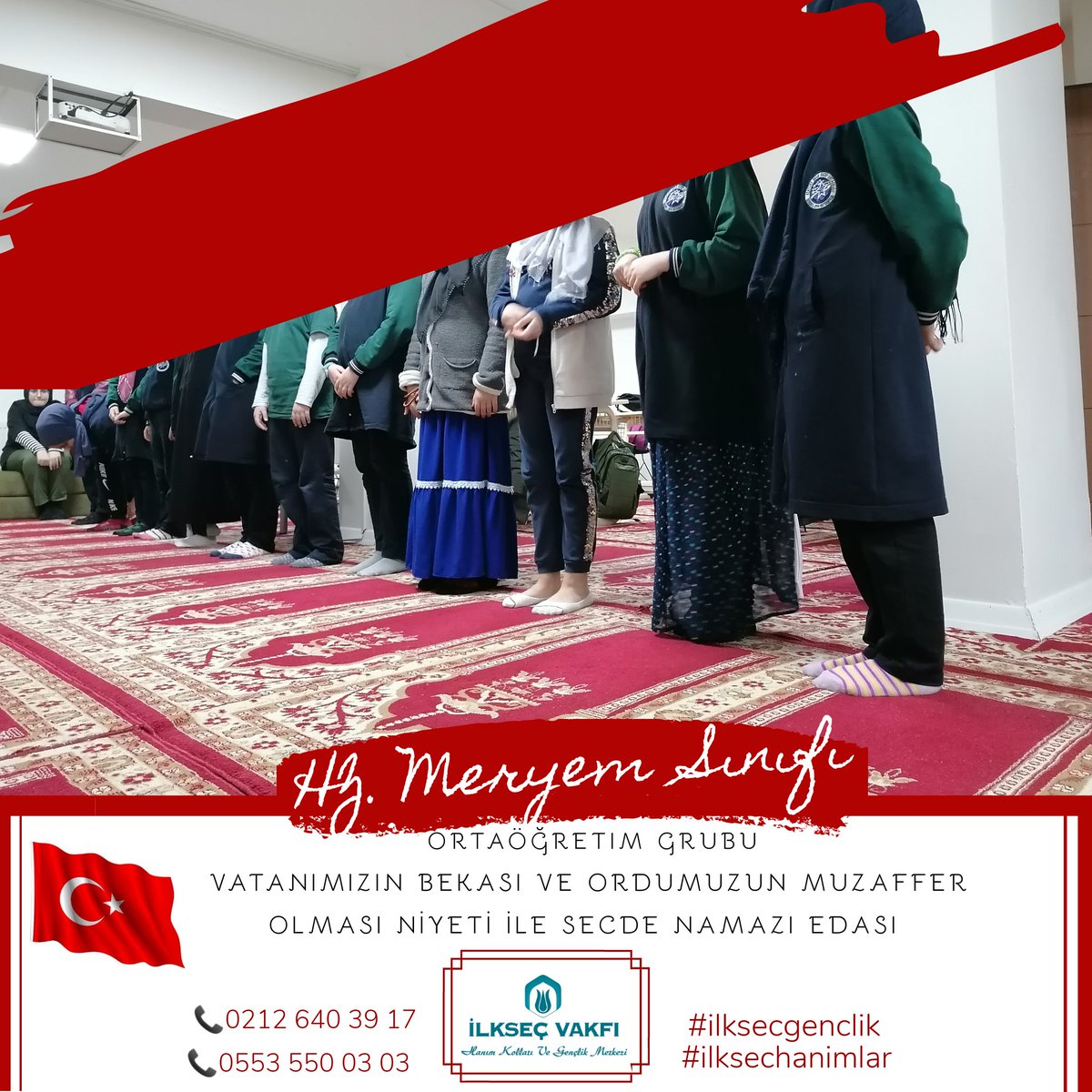 ilksechanimlar's tweet photo. ⠀
 VATAN SEVGİSİ İMANDANDIR⠀
⠀
İlkseç Vakfı Hanım Kolları ve Gençlik Merkezimizde Ortaöğretim Grubu HZ.Meryem Sınıfı öğrencilerimizle şehitlerimiz için dua ve tesbih namazı edası akabinde  şehitlik ve Vatan kavramlarının anlatım derslerini müzakere ile pekiştirdik. https://t.co/OWFKNB6rFa