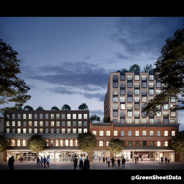 GreenSheetData's tweet photo. After snapping a picture of this project’s façade retention last week, we couldn’t help but share the WOW factor the retention will have! This rendering is by @henriquezarch. @westbankcorp @BC_Housing #bcconstruction #constructionbc #greensheet #greensheetdata #localdata https://t.co/CezVzb6uLp