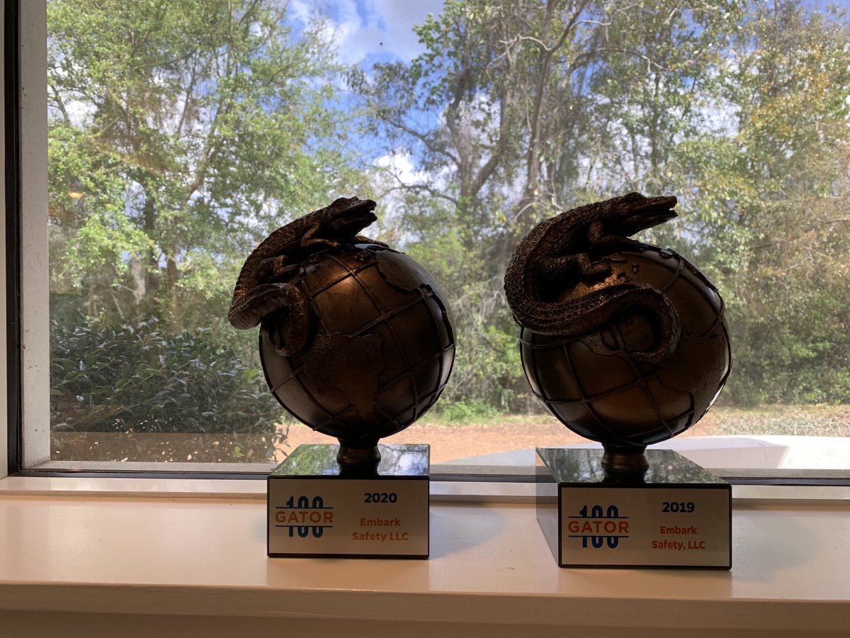 EmbarkSafety's tweet image. Embark Safety ranked among the the world’s fastest-growing Gator companies in the 2020 #Gator100.  Now, we have two Gator trophies in our office! 🐊🙌🏆Thank you @UFAlumni! #DigitalRevolution #LicenseMonitoring #riskmanagement