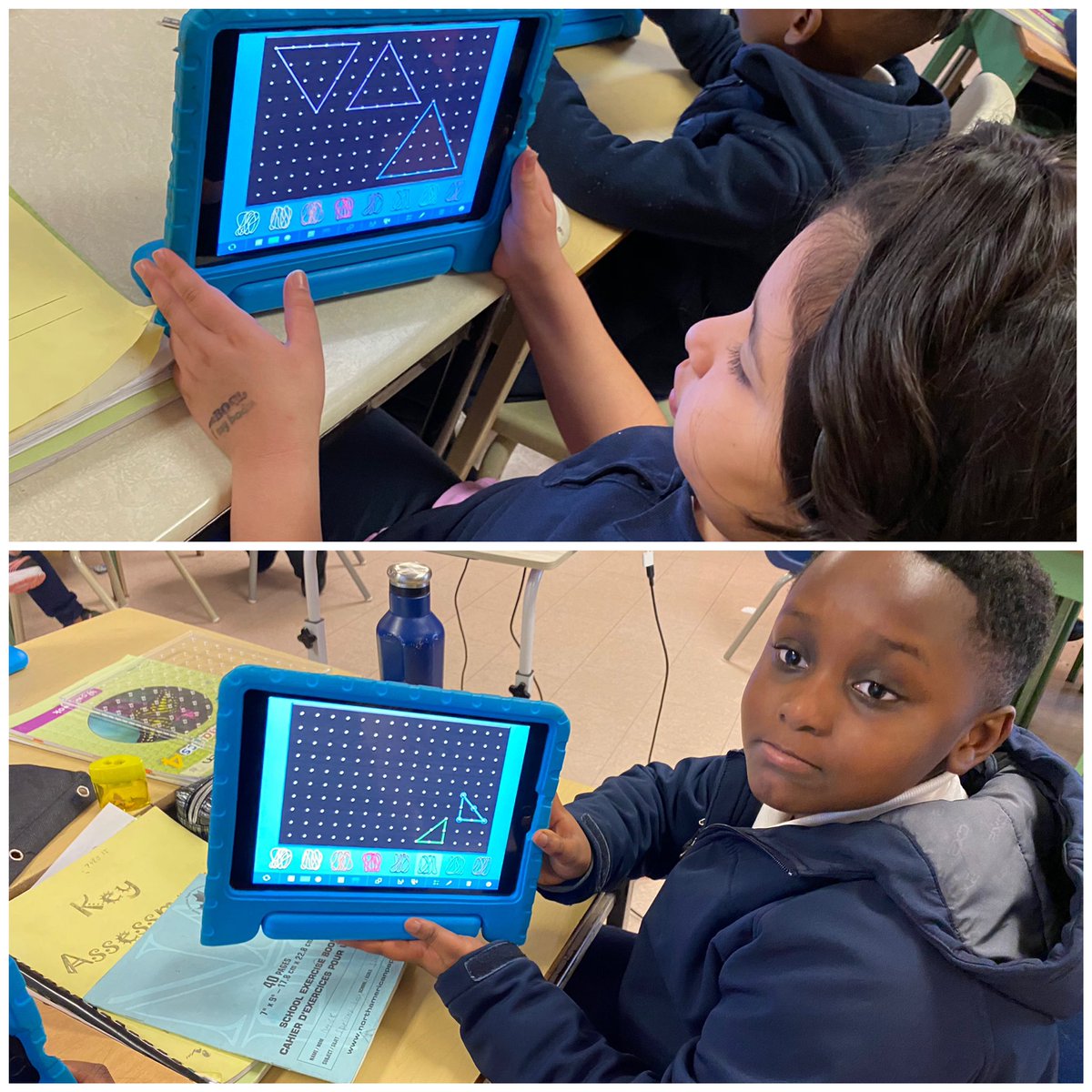 MissAGullusci's tweet photo. The students shared their understanding of #Congruent and #Similar #Shapes by using the #GeoboardApp on the #IPads #WeLoveMath #ITeach4 @deSalesTCDSB https://t.co/7ZixUI5A34