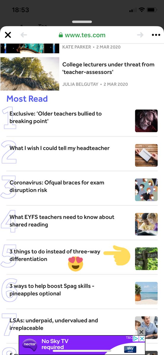 teachingAF's tweet image. Feels great to go onto @tes and see the article I wrote in the top ten most read😀🙌🏼 tes.com/news/3-things-…
