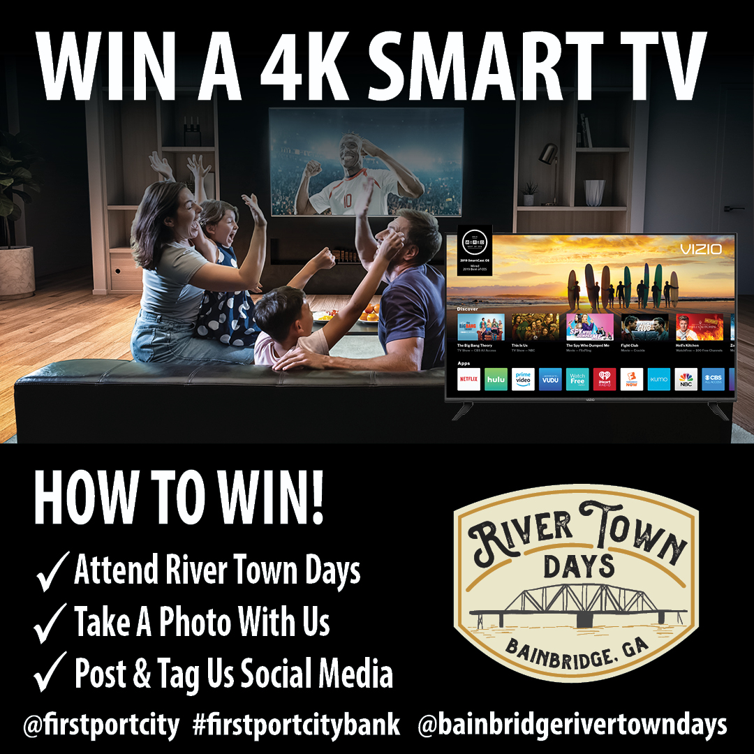 portcity_bank's tweet image. We have something special for you at River Town Days! You could win a 58&quot; smart TV! Here&apos;s how: Take a picture of anything FPCB at River Town Days. Then post to social media tagging us @firstportcitybank. This will en you into a drawing! See you at River Town Days. #FPCB