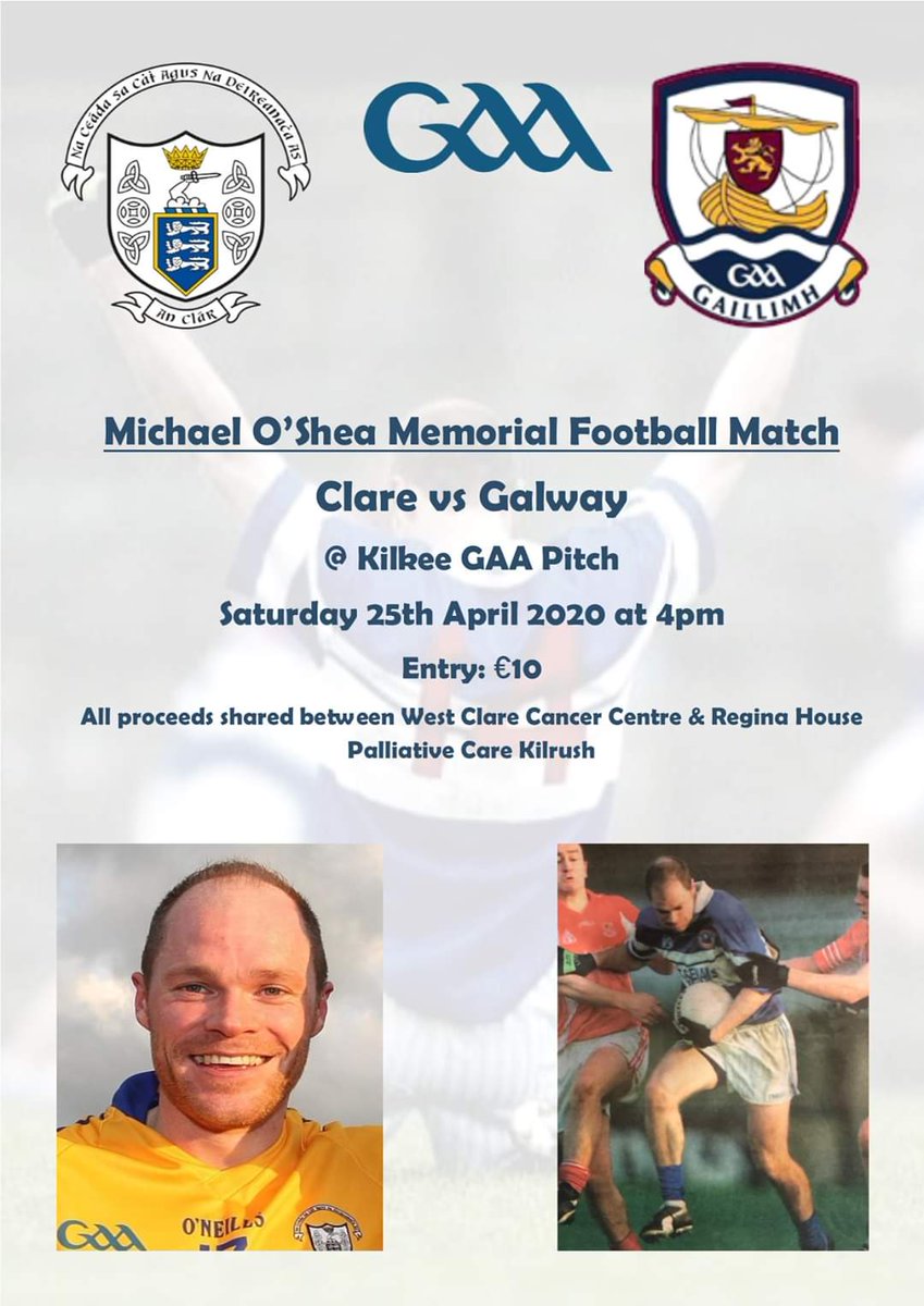 St. Senan's Kilkee (@stsenanskilkee) on Twitter photo We are delighted to announce that we will be hosting a memorial game in honour of the great Michael O'Shea on Saturday 25th April 2020. We will be welcoming the senior footballers of <a href="/GaaClare/">Clare Gaa</a> & <a href="/Galway_GAA/">Galway GAA Official</a> to Kilkee for what promises to be a highly competitive challenge game! We are delighted to announce that we will be hosting a memorial game in honour of the great Michael O'Shea on Saturday 25th April 2020. We will be welcoming the senior footballers of <a href="/GaaClare/">Clare Gaa</a> & <a href="/Galway_GAA/">Galway GAA Official</a> to Kilkee for what promises to be a highly competitive challenge game!