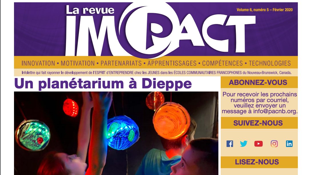PACnb_org's tweet photo. [À lire et à partager] Le numéro de février de la revue IMPACT est prêt! On y trouve 12 projets d'écoles @francophonesud @DSF_NO @DSFNordEst #projetPAC https://t.co/0fwGsdkm73 https://t.co/XVRaOqL6Gc