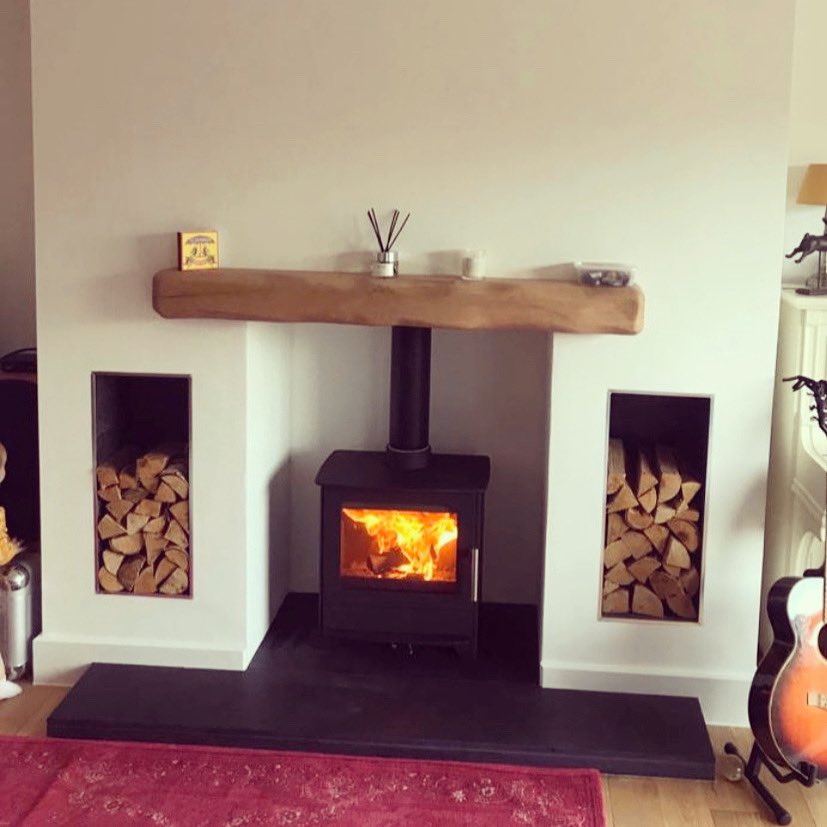 amberglowfires's tweet photo. NO CHIMNEY NO PROBLEM! We recently installed this Heta Inspire 45 Multi-Fuel stove with slate hearth, deep oak beam, false chimney breast build with log store niches and insulated flue system. Visit either of our showrooms to see this stove on live display 🔥 https://t.co/JNmaSvJRE4