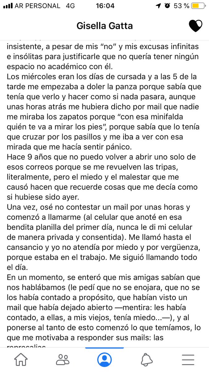 GiGatta's tweet photo. Les comparto el testimonio que escribí en Facebook sobre el acoso y abuso de poder que sufrí en 2011 por Ariel Bargach en la Universidad Nacional de Lomas de Zamora mientas era mi profesor de periodismo. https://t.co/pjo3LD6gPK