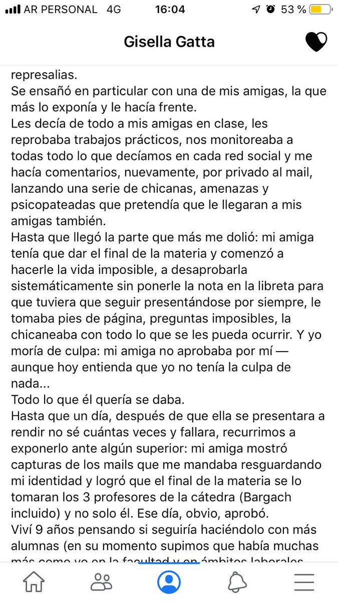 GiGatta's tweet photo. Les comparto el testimonio que escribí en Facebook sobre el acoso y abuso de poder que sufrí en 2011 por Ariel Bargach en la Universidad Nacional de Lomas de Zamora mientas era mi profesor de periodismo. https://t.co/pjo3LD6gPK