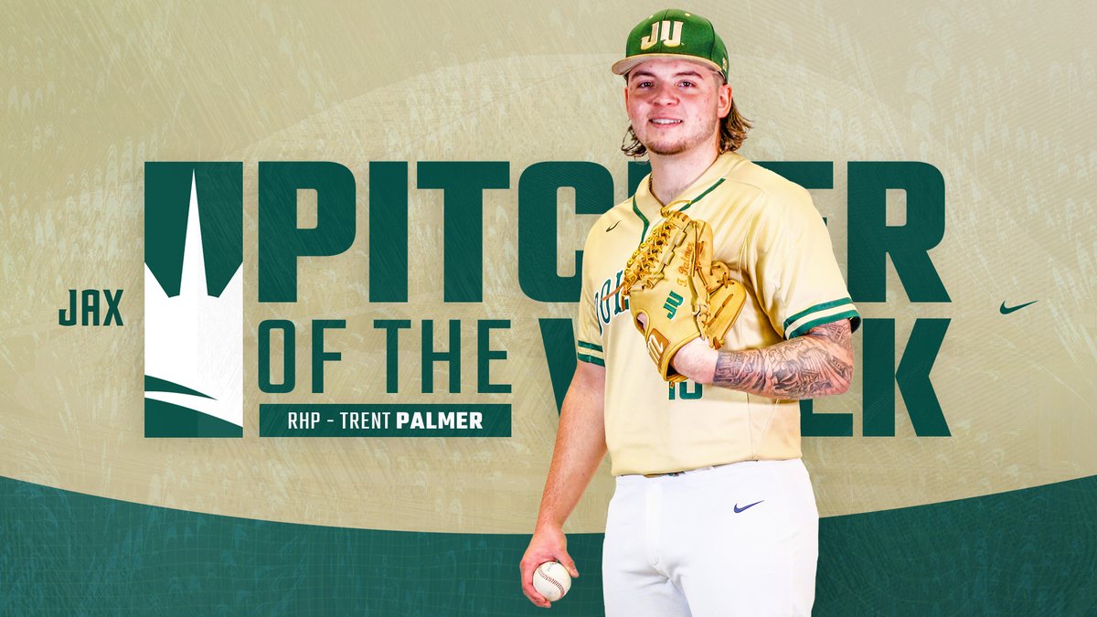 JUBaseball's tweet photo. NEWS | After becoming the first Dolphin since 2017 to strike out 12 batters in a game, @palmer2413 is your #ASUNBSB Pitcher of the Week!

#JUPhinsUp 

Story: https://t.co/HllE0bUhHf https://t.co/J85HaxTKxG