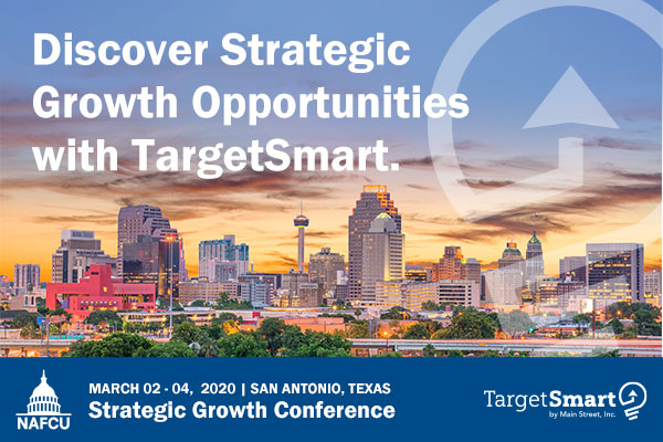 MainStreetInc's tweet photo. We're in Texas! Stop by our booth today at 
@NAFCU's Strategic Growth Conference. Say hey to Sherry Patton and Kelly Larson and pick up some fun swag items while learning about how #TargetSmart can help community credit unions win BIG in today's market! https://t.co/YJAZEmLe7B