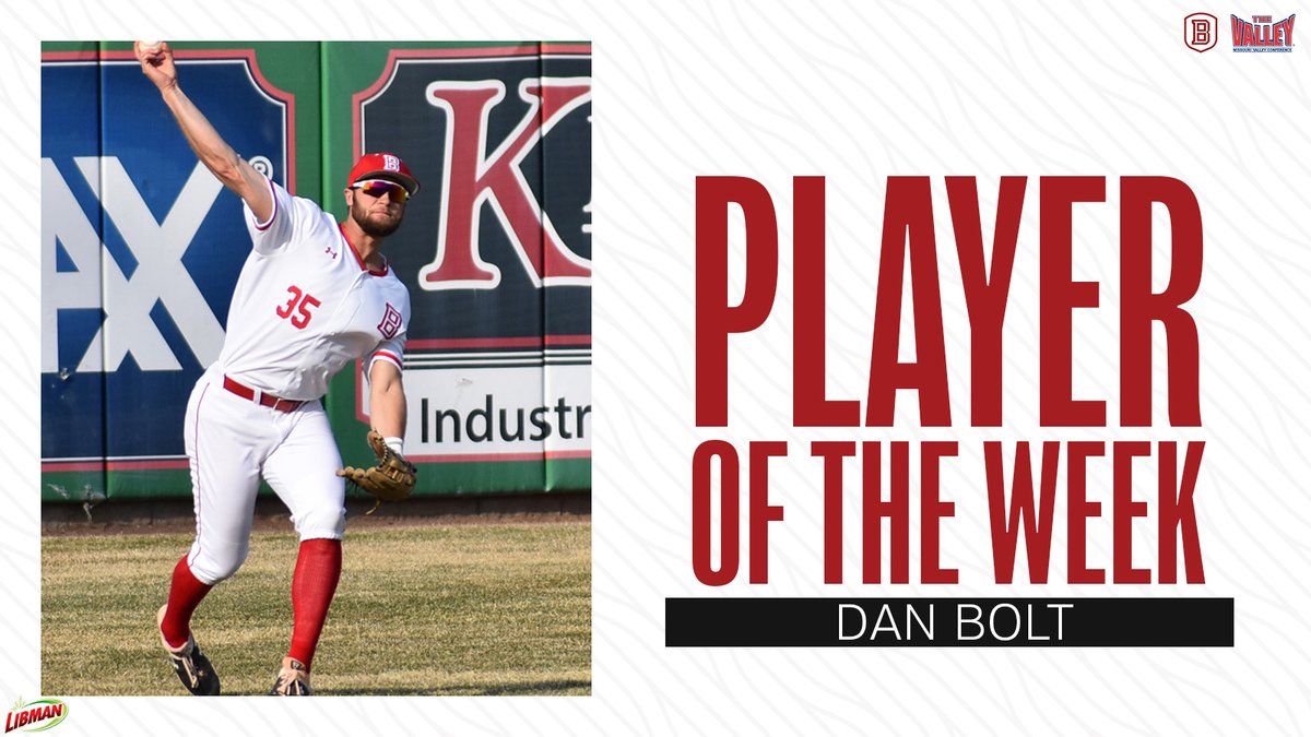 Leading <a href="/BradleyBaseball/">Bradley Baseball</a> to a three-game series sweep of Tennessee Tech with four home runs, eight RBI’s, and a .500 on-base percentage, Dan Bolt is the #MVCbaseball Player of the Week.