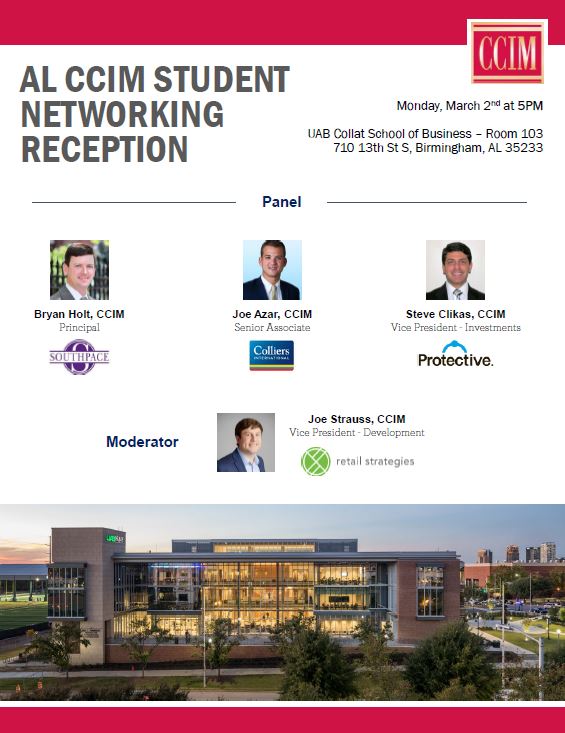 retailadviser's tweet photo. Joe Strauss, CCIM, of Retail Strategies will be moderating a panel tonight for the @AlabamaCCIM  encouraging students to choose a career in #CommercialRealEstate by talking to professionals about how they got involved in the industry. #CCIM #ALCCIM @AL_CCIM https://t.co/4ER7c95DWA